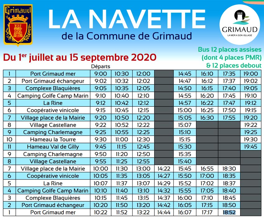 Horaires de la navette