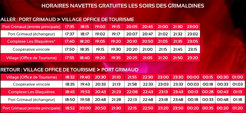 HORAIRES NAVETTES GRIMAUD