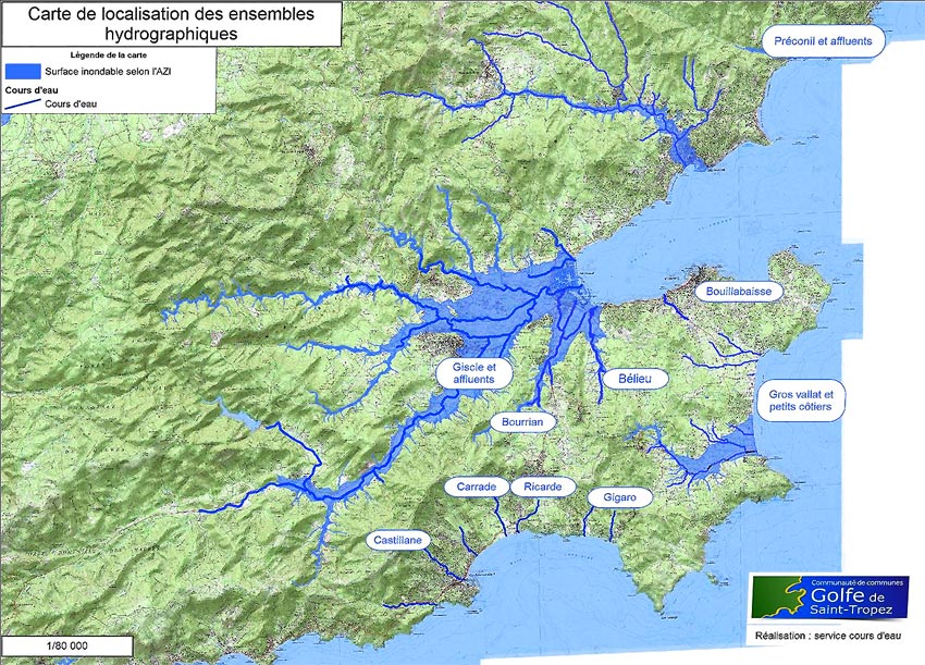 Carte des inondations aprs rupture du barrage de la Mole